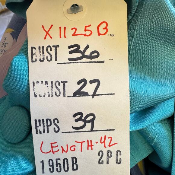 Vintage 1950s Silk Shantung Dress and Jacket Set Blue Green Georgette Trilère - Picture 16 of 16